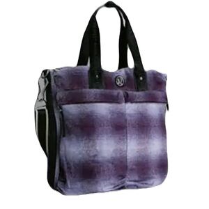 Lululemon Athletica Fast in Flight Tote Gym Bag Purse Purple Ombre Plaid Wool